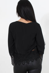 Zerin Black Crochet Long Sleeve Top