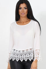 Zerin White Crochet Long sleeve Top