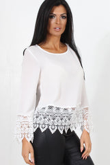 Zerin White Crochet Long sleeve Top