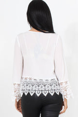 Zerin White Crochet Long sleeve Top