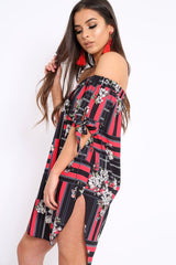 Black and Red Floral Bardot Dress - Zhen