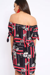 Black and Red Floral Bardot Dress - Zhen