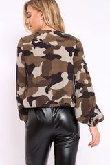 Camo Lace Up Front Blouse - Zion