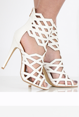 White Pu Caged Heels - Zoey