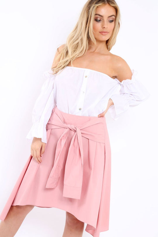 Pink Skirt with Shirt Sleeve Tie - Zorie