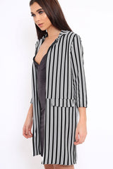 Black And White Stripe Long Blazer - Zunaira