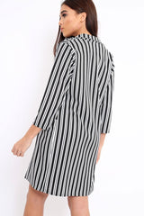 Black And White Stripe Long Blazer - Zunaira