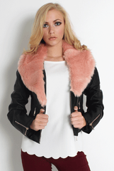 Paloma Faux Leather Pink Fur Jacket