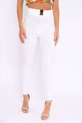 White Tapered Trousers With Gold Buckle - Zyana