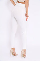 White Tapered Trousers With Gold Buckle - Zyana