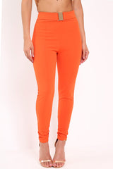 Orange Tapered Trousers With Gold Buckle - Zyana