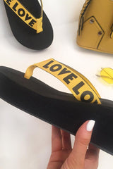 Yellow Slogan tape Platform Flip Flops - Zyriana