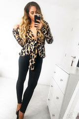Leopard Knot Front Plunge Shirt - Jurnie